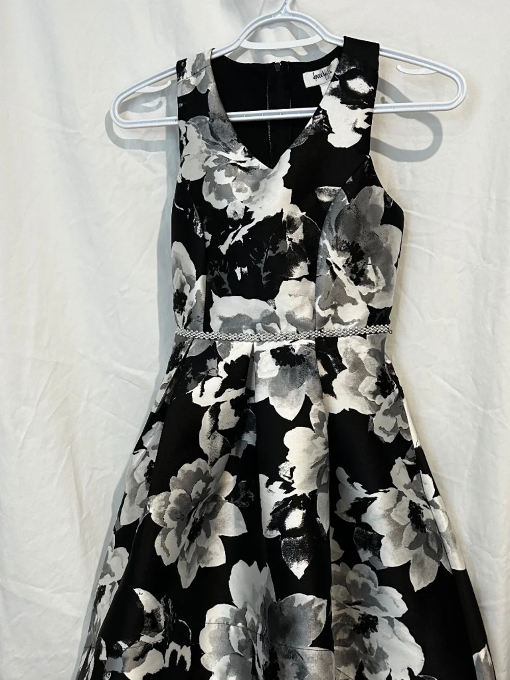 Speechless Girl’s  SZ 10 Sleeveless Taffeta Hi-lowBlack/White Floral Dress